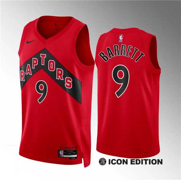 Mens Toronto Raptors #9 RJ Barrett Red Icon Edition Stitched Basketball Jersey Dzhi